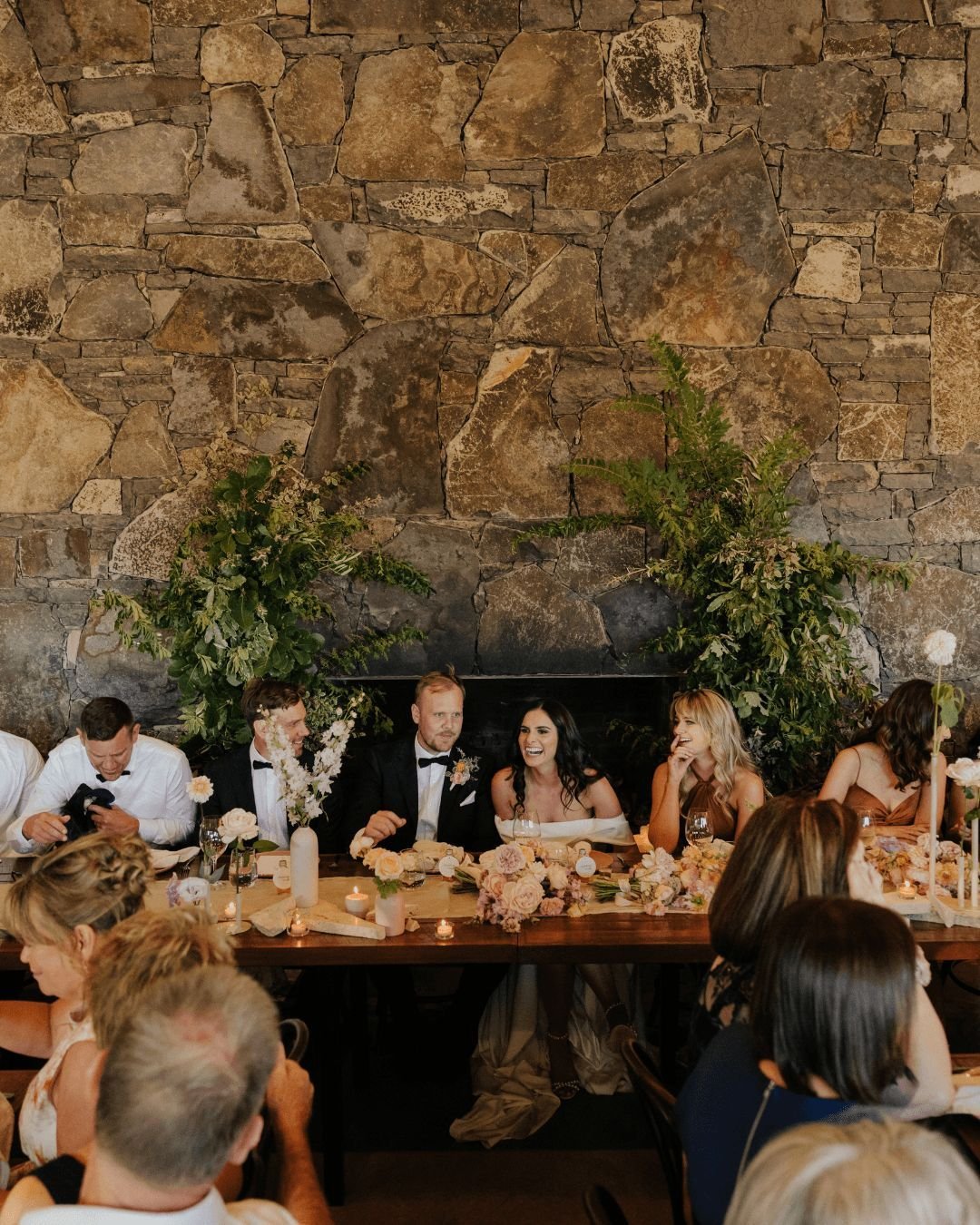 &quot;Transform your special day into a work of art 🎨✨ Choose between the timeless elegance of our blue stone wall or the rustic charm of plastered brick as the perfect backdrop for your head table. Which masterpiece will you pick? #WeddingInspirati