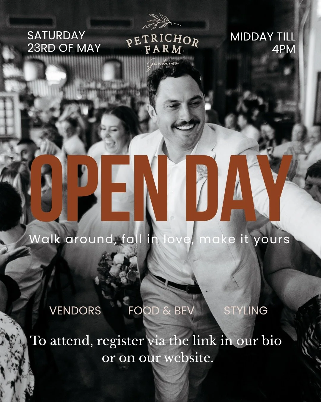 A chance to experience Petrichor Farm, in your own time 🌿
Join us on Saturday 23rd May, from 12&ndash;4pm for our Open Day &mdash; a relaxed, field-day style afternoon designed to help you imagine your wedding here.
Explore the property at your own 