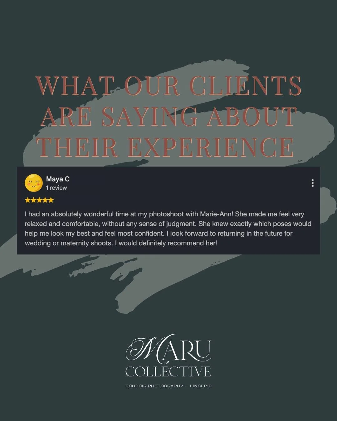 "She made me feel very relaxed and comfortable, without any sense of judgement."

She didn't book because she felt confident. 
She booked because she wanted to feel like herself again.

For some women, booking a session is about confidence.