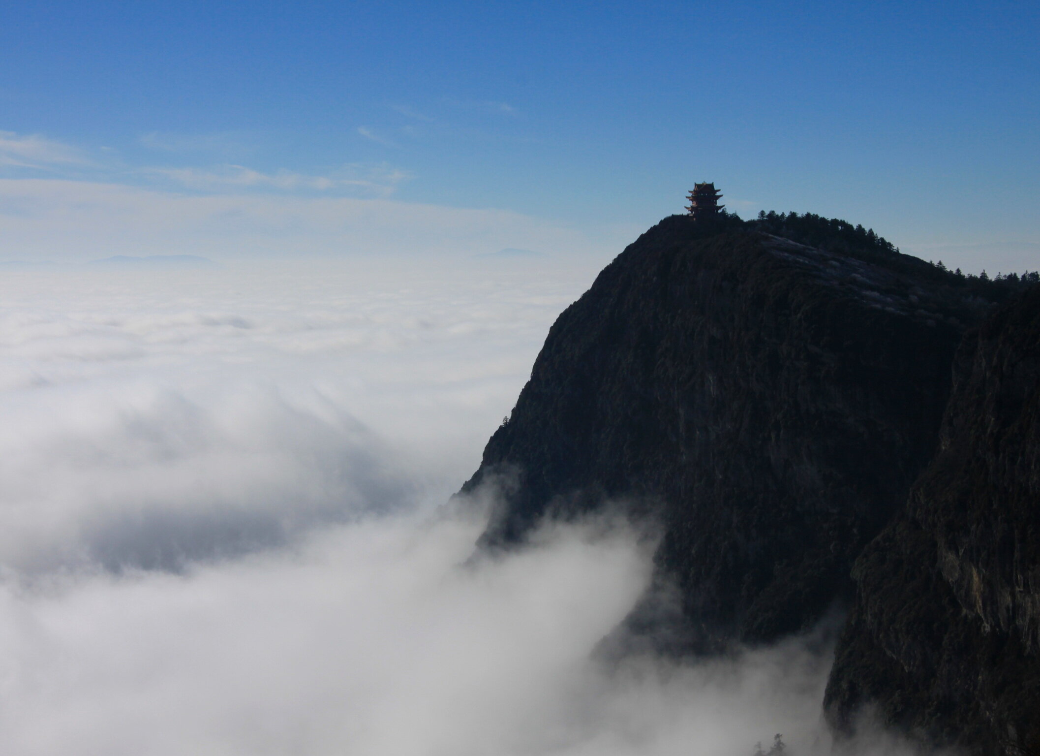 Above the clouds at the top of Mount Emei