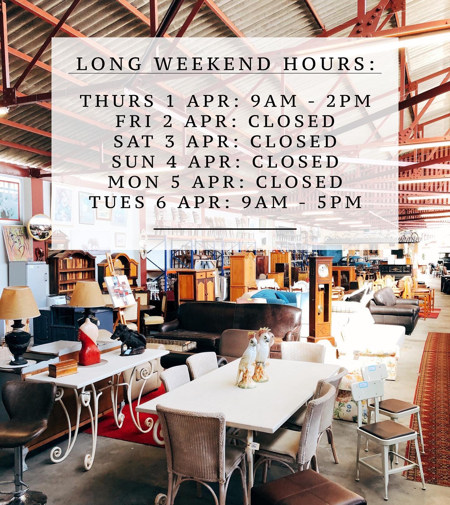 Please take note of our special operating hours this week as we&rsquo;ll be closed for the long weekend, returning back to normal hours on Tues 6 April.

However, we&rsquo;re getting a ton of new stock in on Tuesday, so try to pop in before the holid