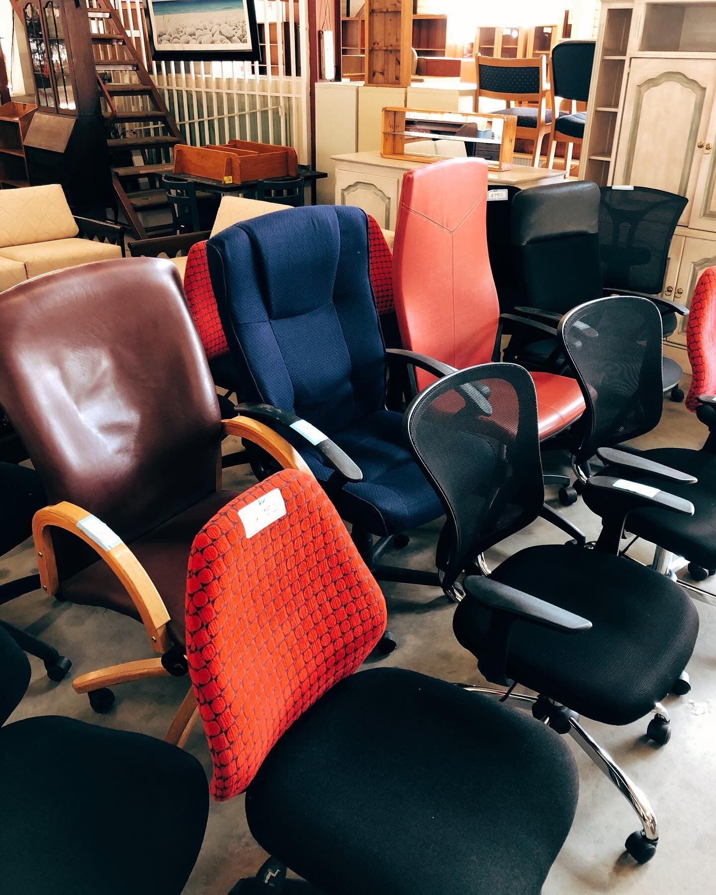 If you&rsquo;re looking for office chairs - we&rsquo;ve got you sorted!

They&rsquo;re all adjustable &amp; we have a nice variety of shapes, sizes &amp; colours.

We have 14 red &amp; black chairs in total - great for setting up an office or for tho