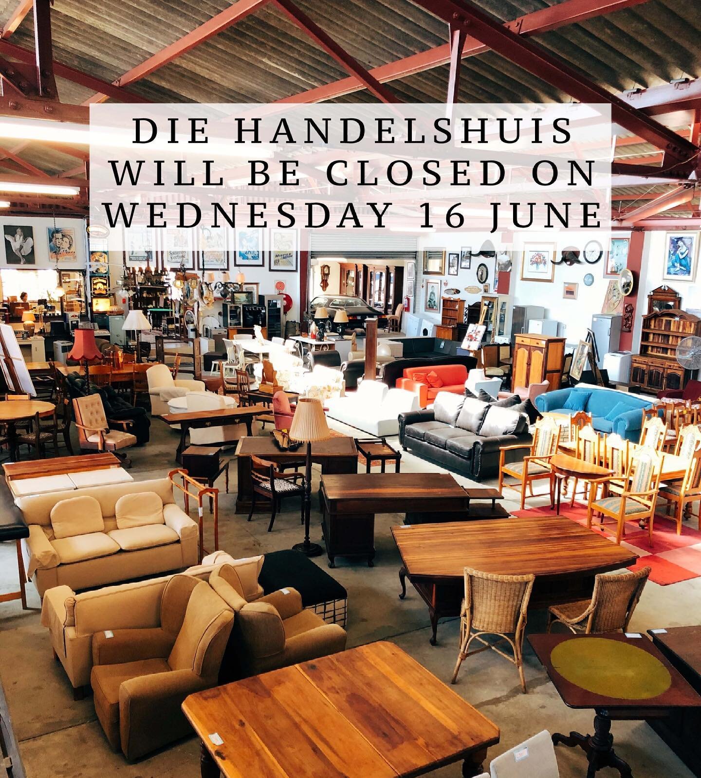 Die Handelshuis will be closed tomorrow, Weds 16 June, but we&rsquo;ll be back in action on Thursday 17 June from 9am 😁👍
.
.
.
.
.
.
.
.
.
#diehandelshuis #antique #antiques #furniture #secondhandfurniture #interiors #decor #interiordesign #home #v