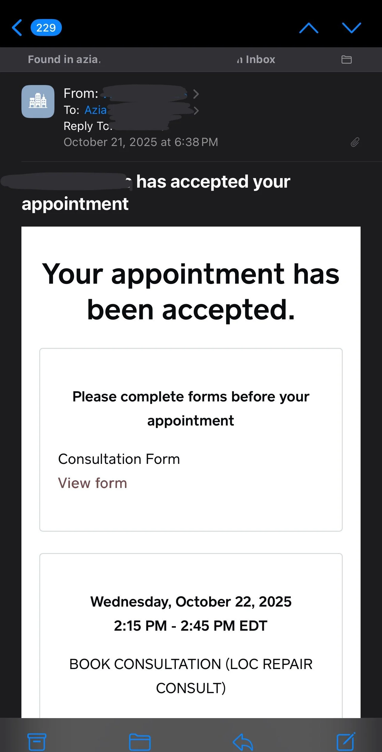 7. consultation appt accepted the evening before