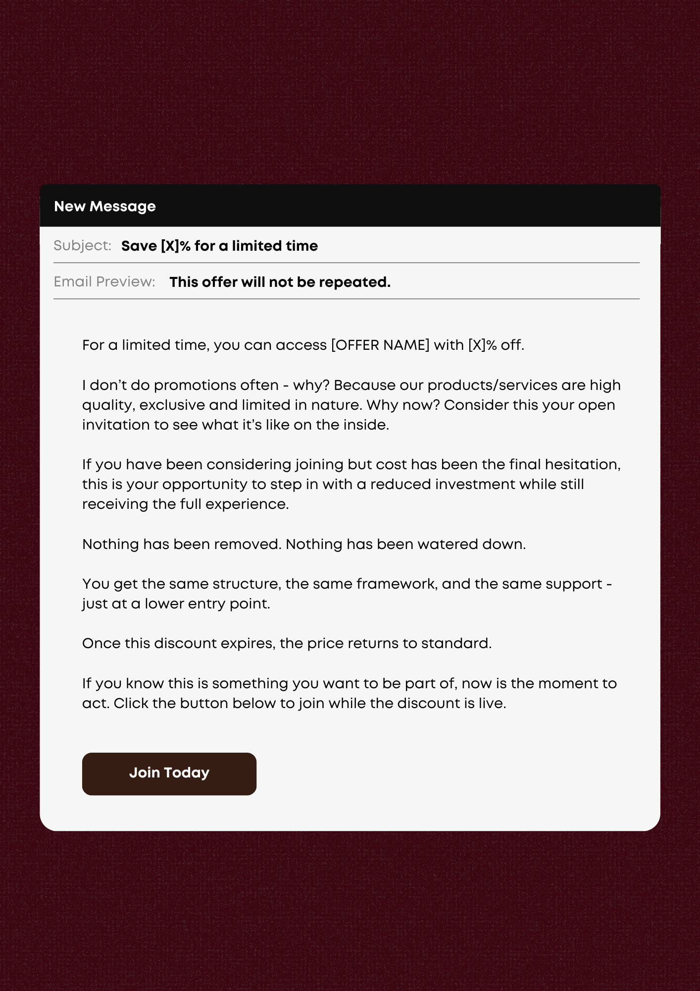 Promo: Save [X]% for a limited time