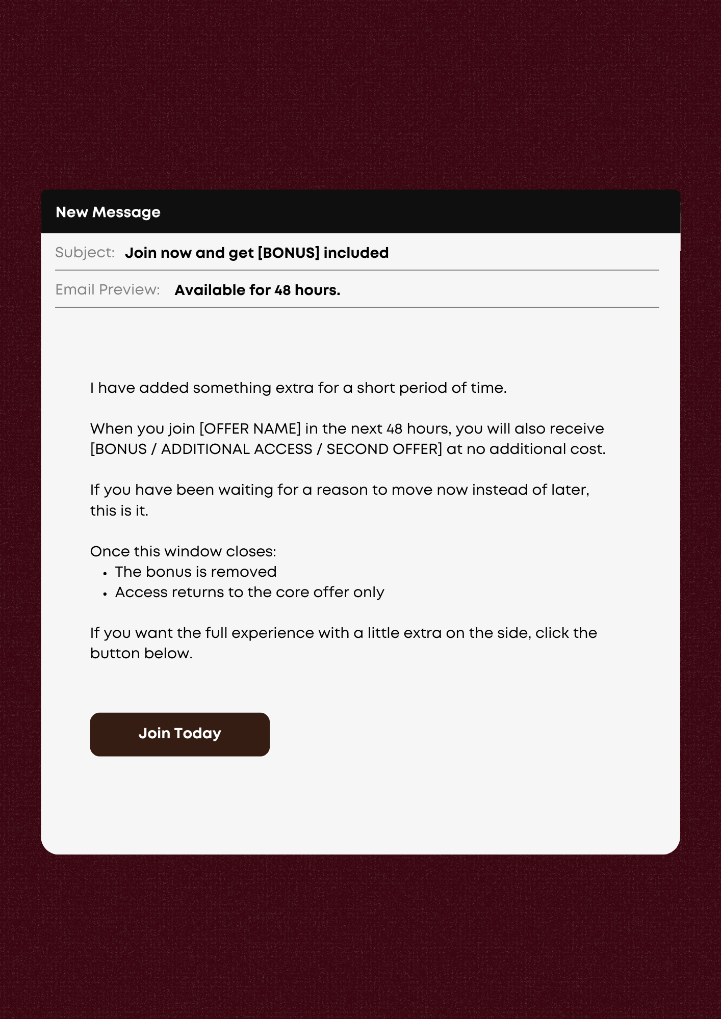 Promo: Join now and get [BONUS] included