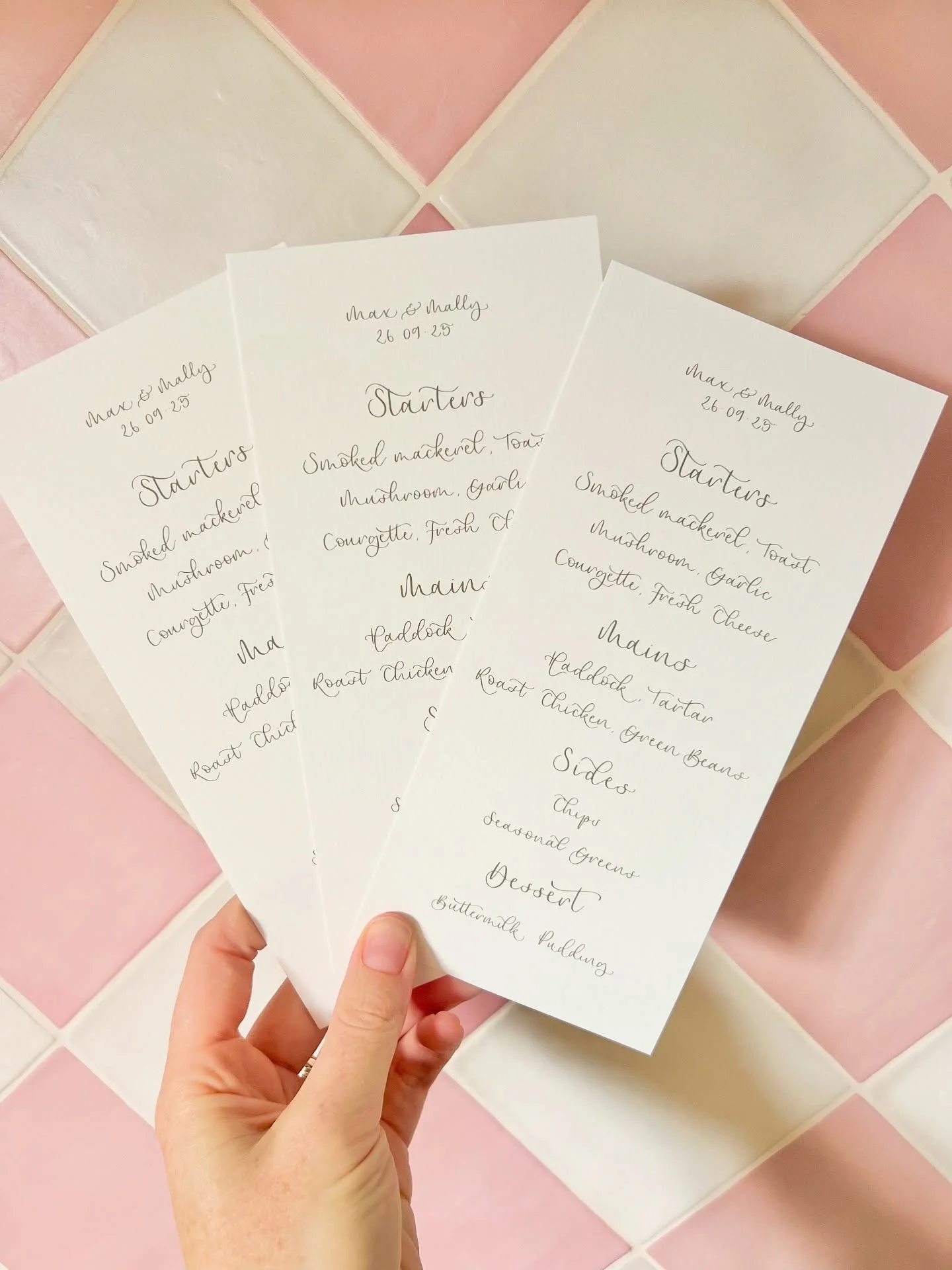 M &amp; M ✨ Menus for a pre wedding rehearsal dinner 
&bull;
&bull;
&bull;
#calligraphy #weddingcalligraphy #onthedaystationery #weddingstationer #weddingstationery #moderncalligraphy #menudesign