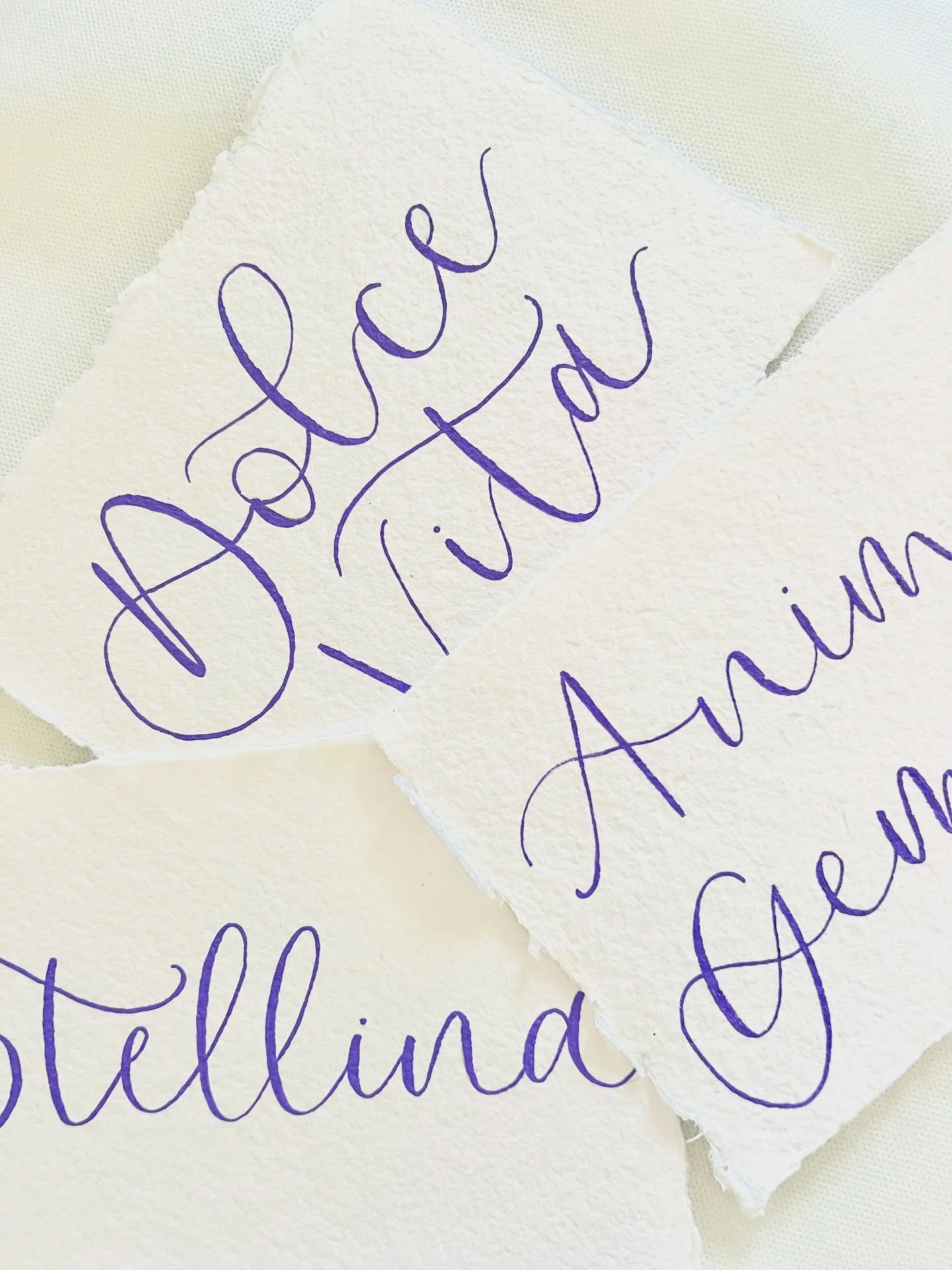 T A B L E  N A M E S 💜 table names hand painted onto handmade paper 🤌🏼 @lillingstonparties 
&bull;
&bull;
&bull;
#calligraphy #moderncalligraphy #calligrapher #weddingstationery #onthedaystationery #eventstationery #bespokestationery