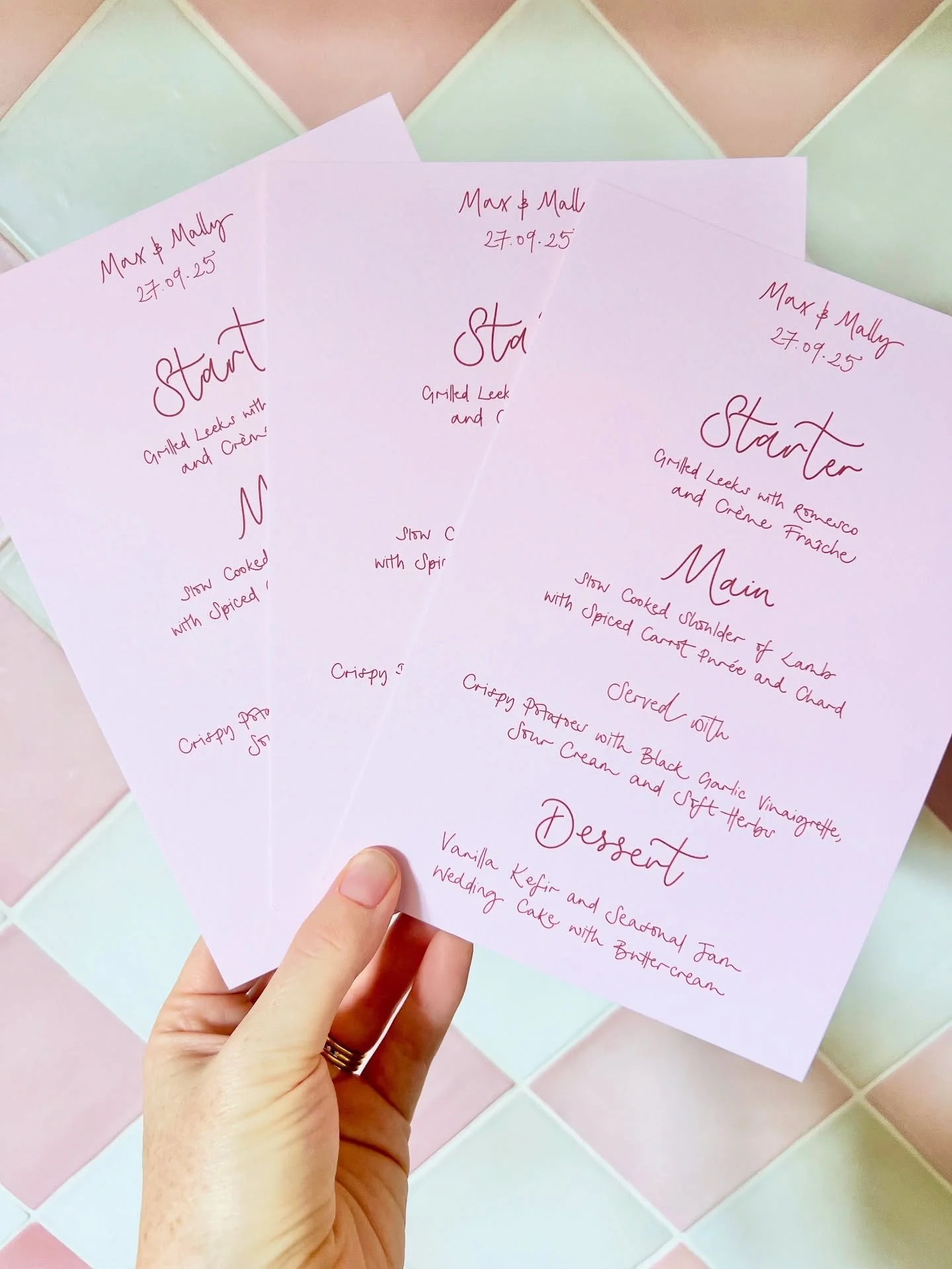 M &amp; M 💕
&bull;
&bull;
&bull;
#weddingstationery #onthedaystationery #menudesign #personalisedstationery