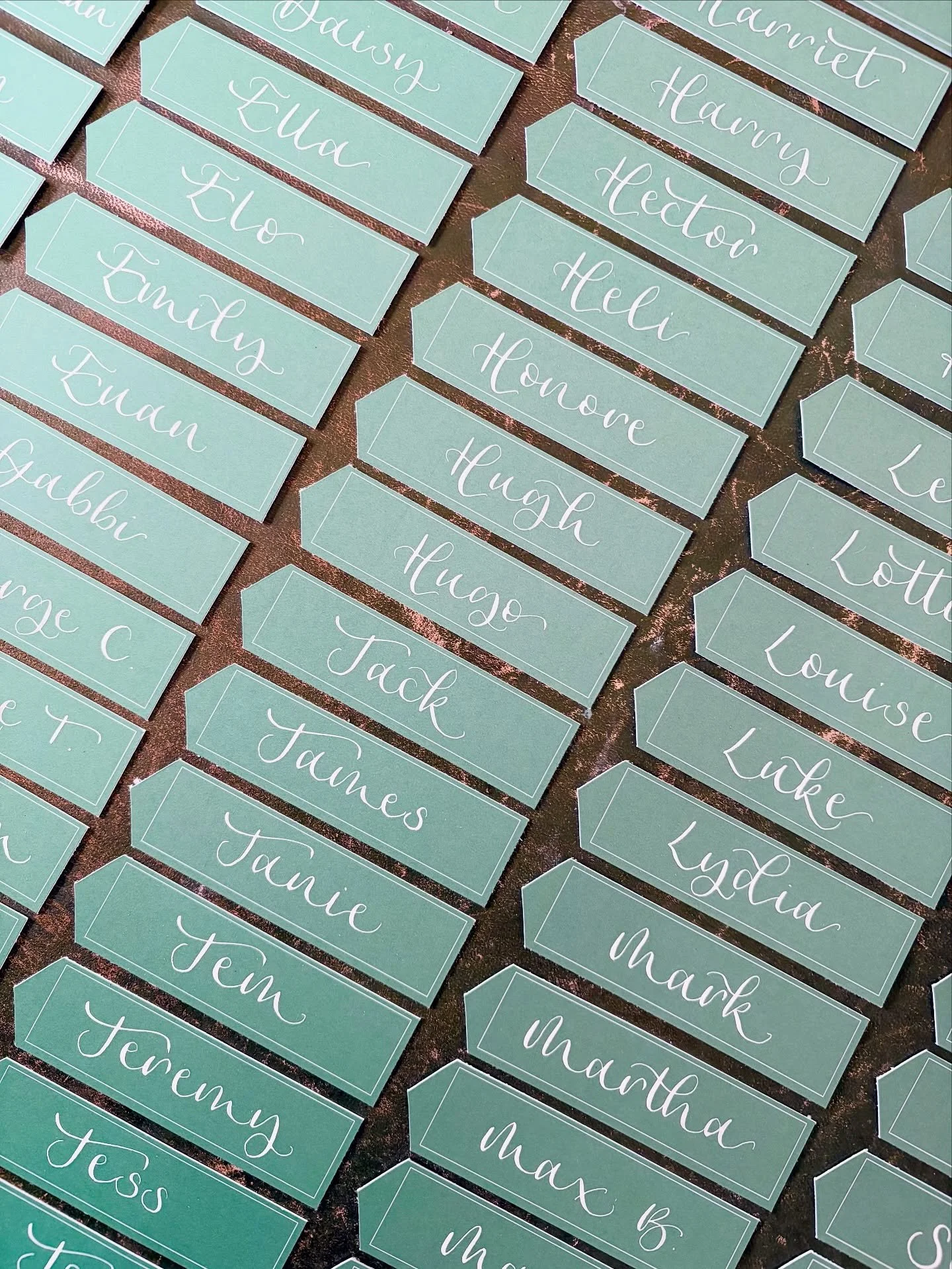 E S C O R T  C A R D S 🌿 one half of a set, ready to be attached to the correct table name. Huge congratulations to G &amp; C 💫
&bull;
&bull;
#calligraphy #moderncalligraphy #tableplan #weddingstationery