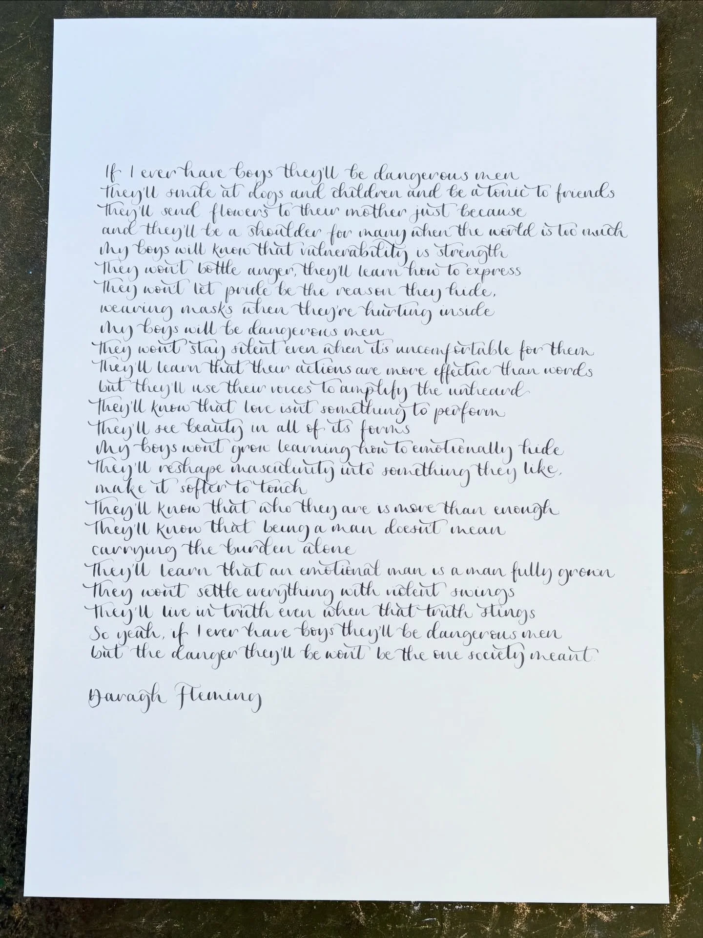 B O Y S ✨ A recent commission of this brilliant poem by @daraghfleming 
&bull;
&bull;
#calligraphy #moderncalligrapher #personalisedgiftideas