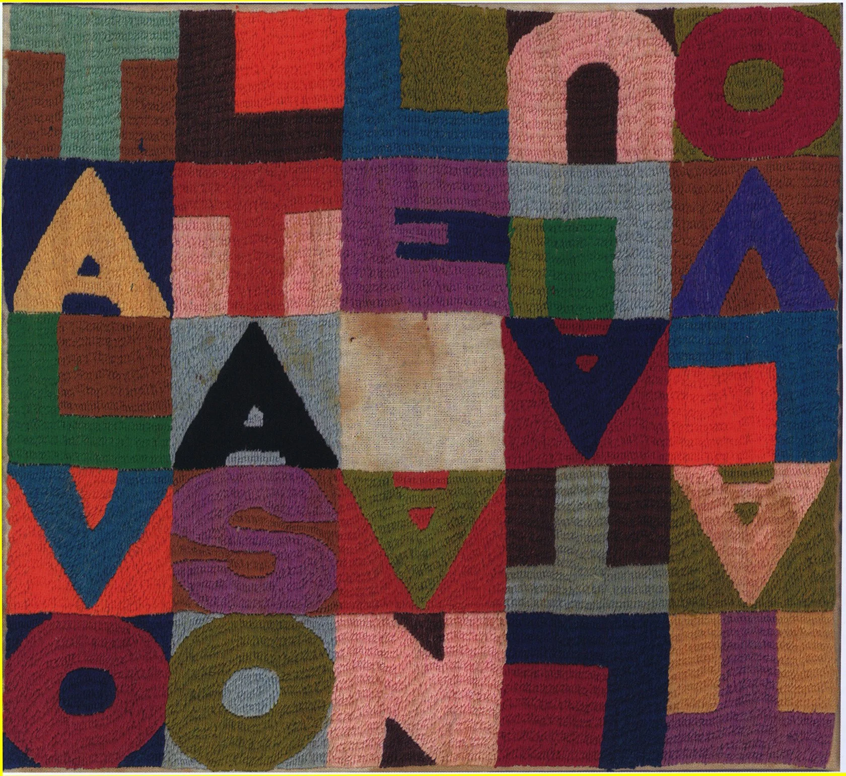 Cat. n. 2424  
Talvolta sole talvolta luna, 1987, ricamo su tessuto, 20,5 x 22 cm 