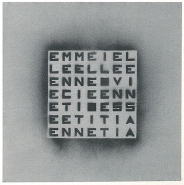   Cat. n. 295   
EMME I ELLE ELLE E... (verde su verde), 1970,  pochoir su carta, 70 x 70 cm. Monotipo in 11 esemplari 
 