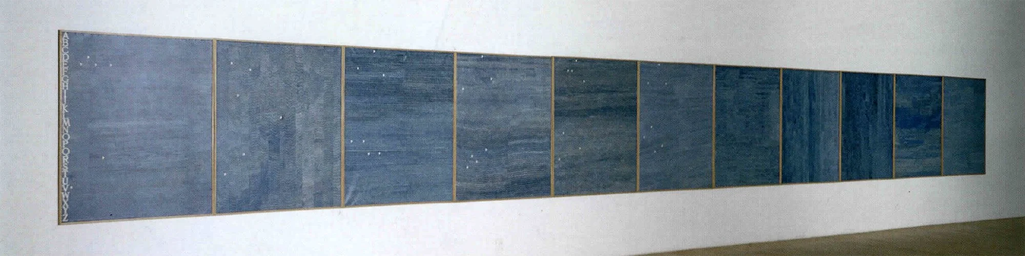 Cat. n. 457
I sei sensi, 1973-74, penna biro blu su carta intelata, undici elementi, 150 x 110 cm ciascuno