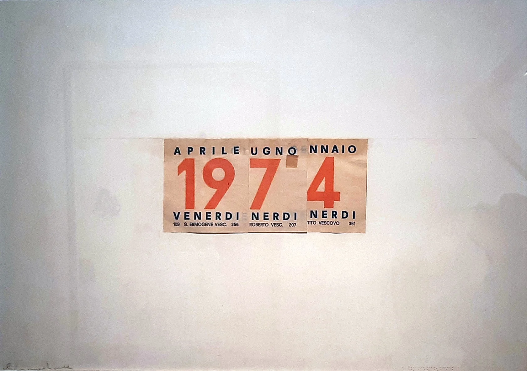 Cat. n. 561
Calendario, 1974,
collage di fogli di calendario su carta, 53 x 73 cm