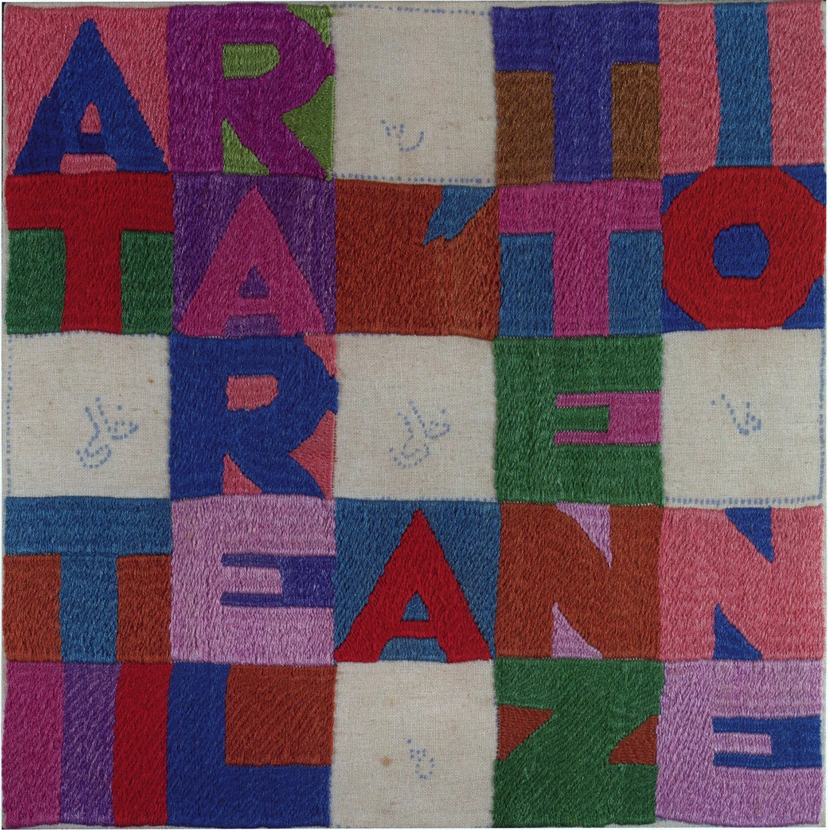 Cat. n. 2386  
Attirare l’attenzione, 1987,  ricamo su tessuto, 22,5 x 22,5 