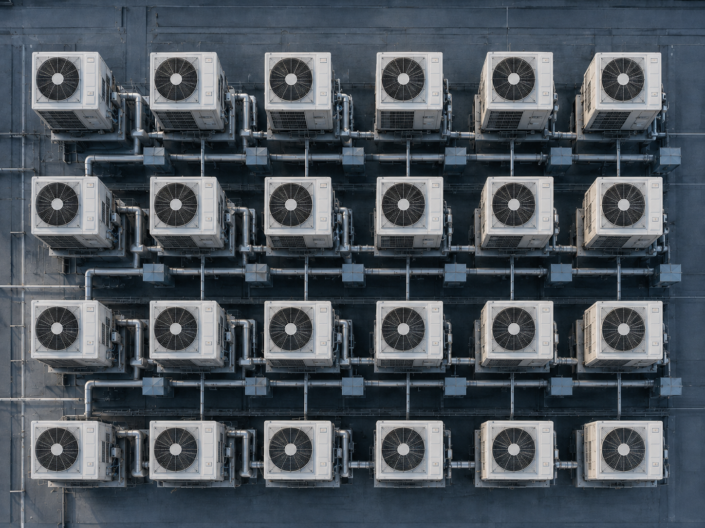 Multiple electric meters mounted on a wall in a grid pattern.