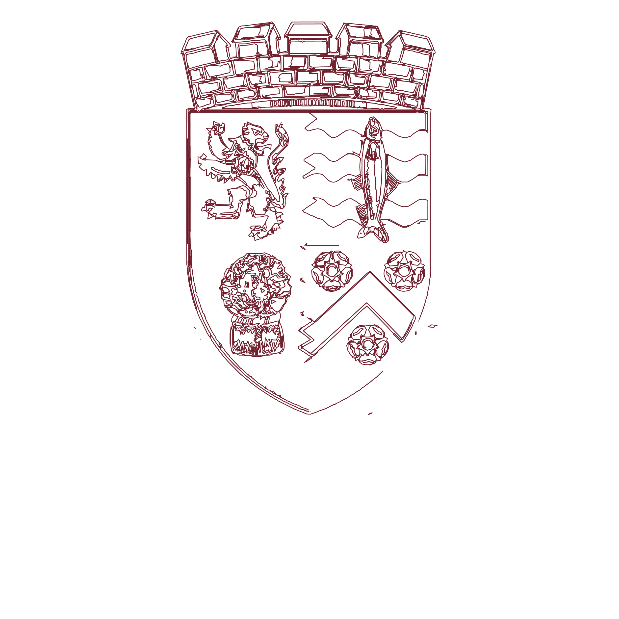 Emblem of Ceredigion County Council featuring a shield with a lion, fish, and traditional symbols, with a crown on top and Latin motto on a banner below, against a black background.