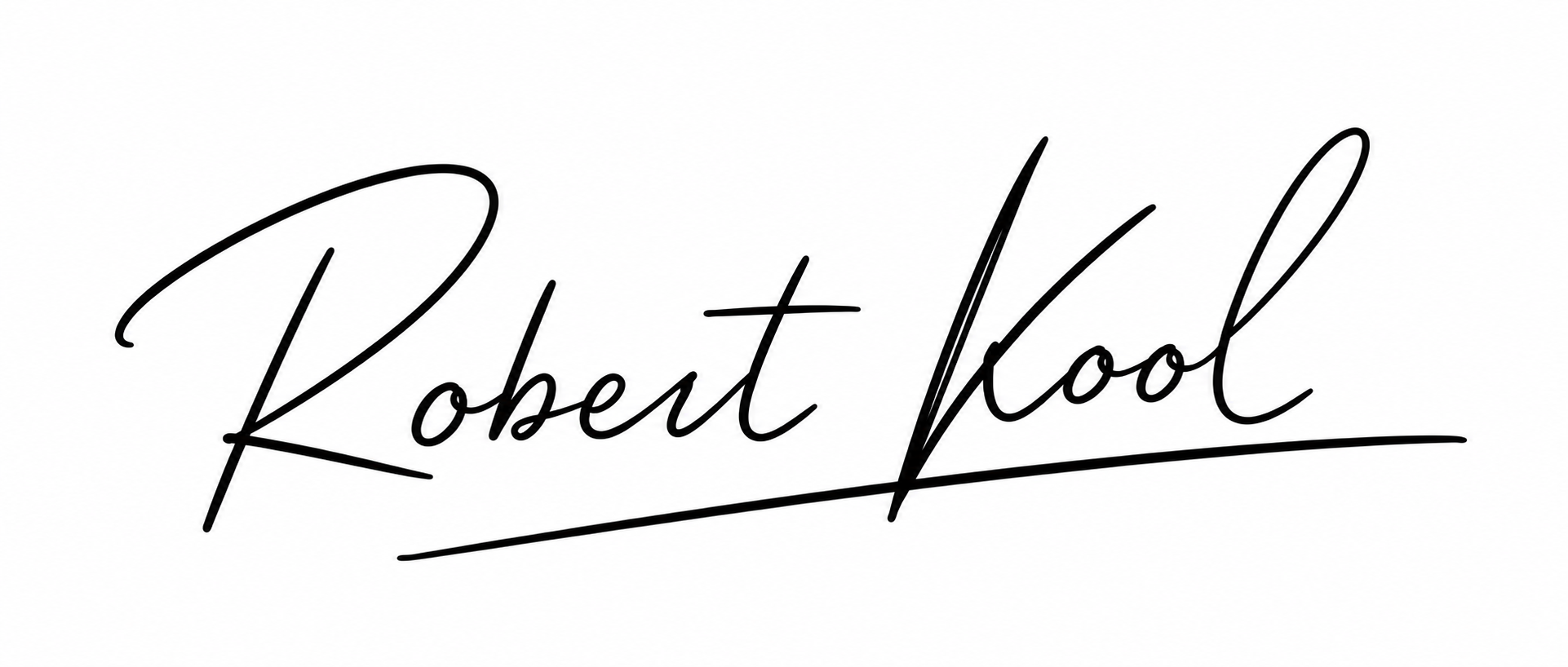 De tekst 'Robert Kool' in zwart, sierlijke handschriftstijl op een witte achtergrond.