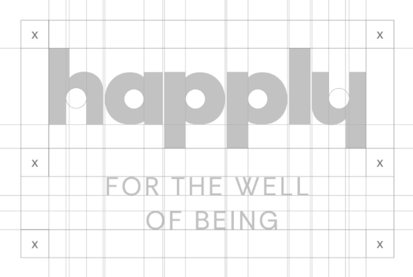 A graphic with the word 'happy' in large gray letters, and the phrase 'FOR THE WELL OF BEING' below in smaller gray text.