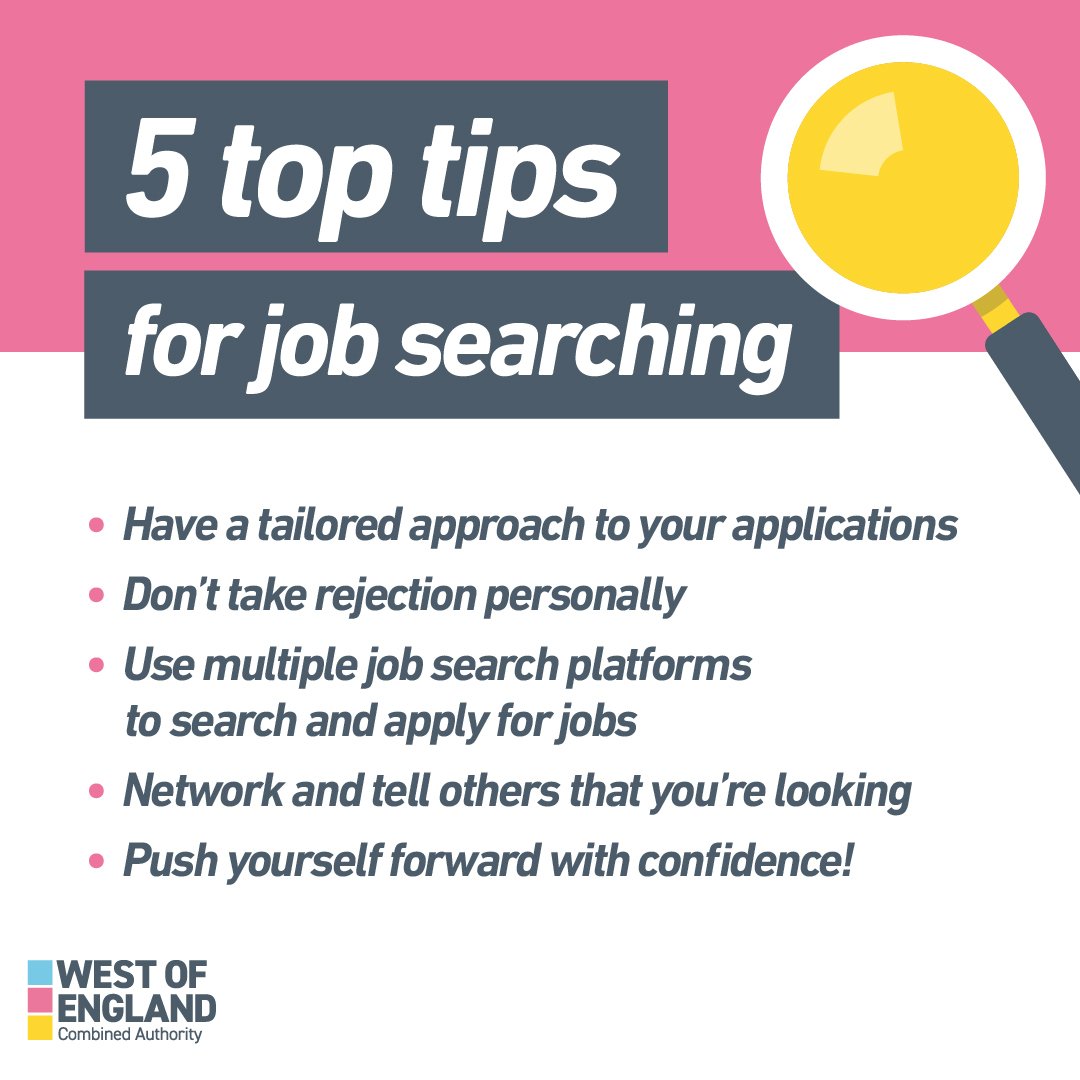 Job Searching:

Applying for jobs or looking for work? It can be a daunting process. Here are a few of our top tips for getting the most out of your job search:

📝Tailor your applications
🔄See rejection as redirection
📱Use multiple platforms
🤝Emb