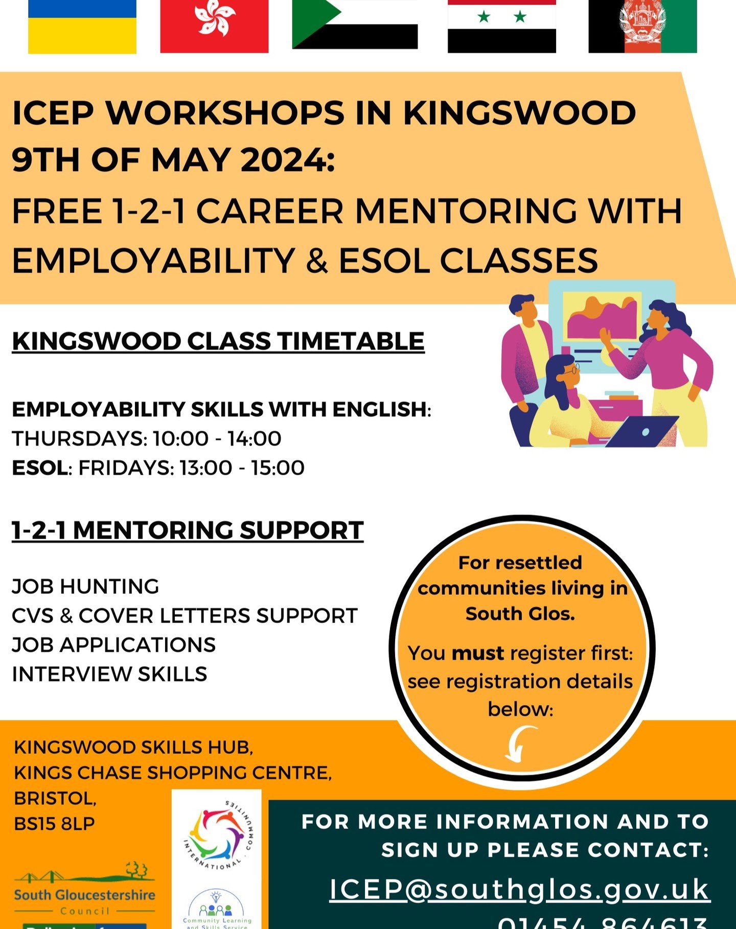 Our International Communities Employment Programme is running a new set of ESOL and Employability classes in Kingswood starting in May. Email ICEP@southglos.gov.uk to express your interest.