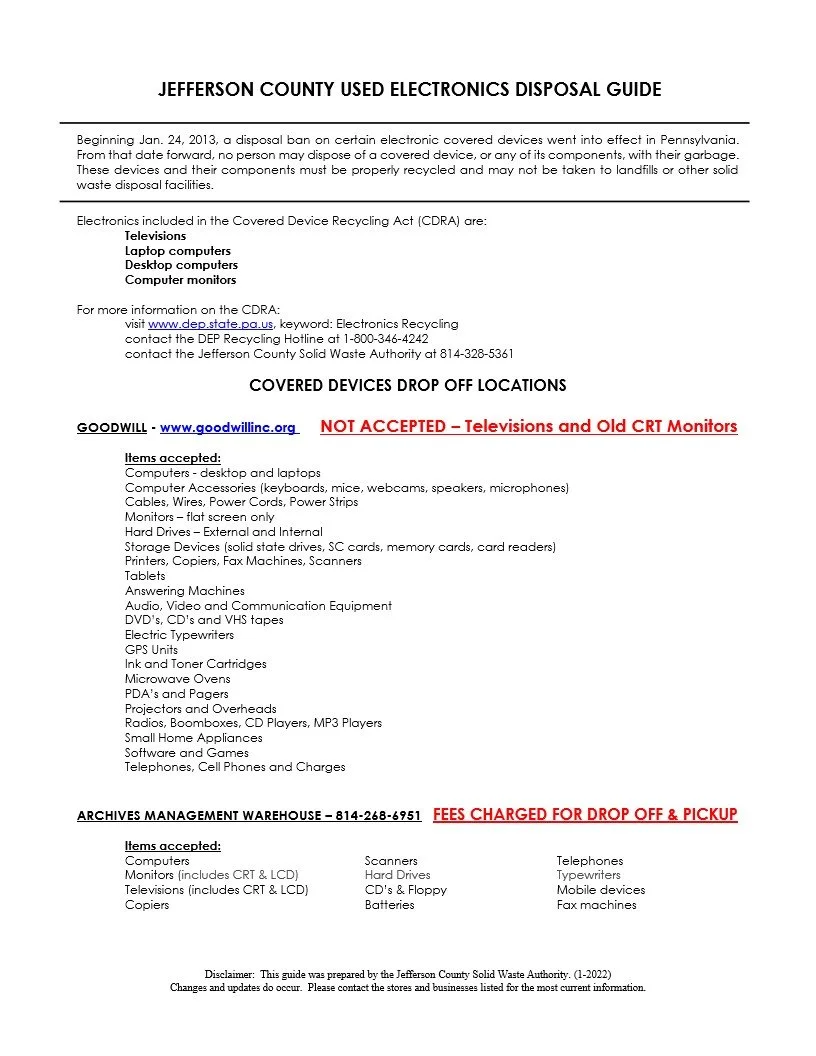 Used Electronics Disposal — Jefferson County Solid Waste Authority