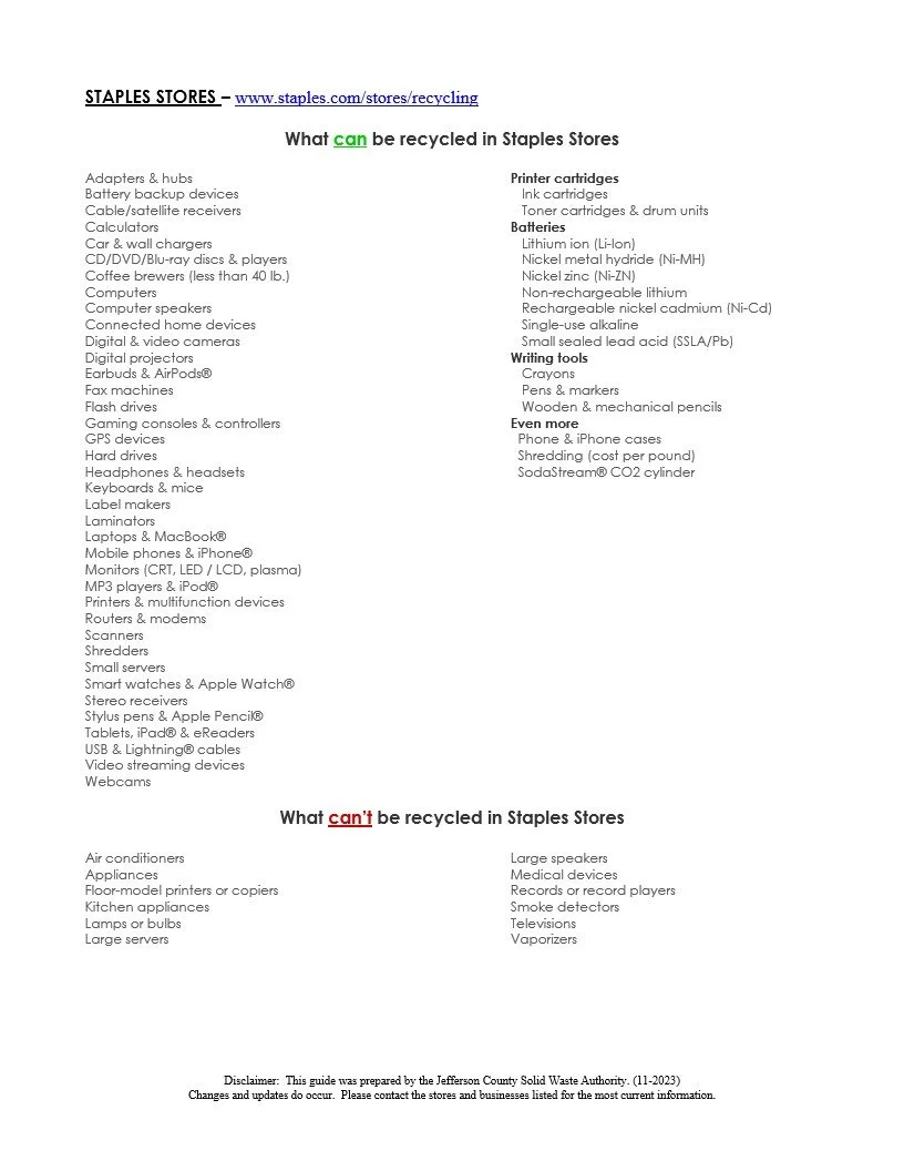 Used Electronics Disposal — Jefferson County Solid Waste Authority