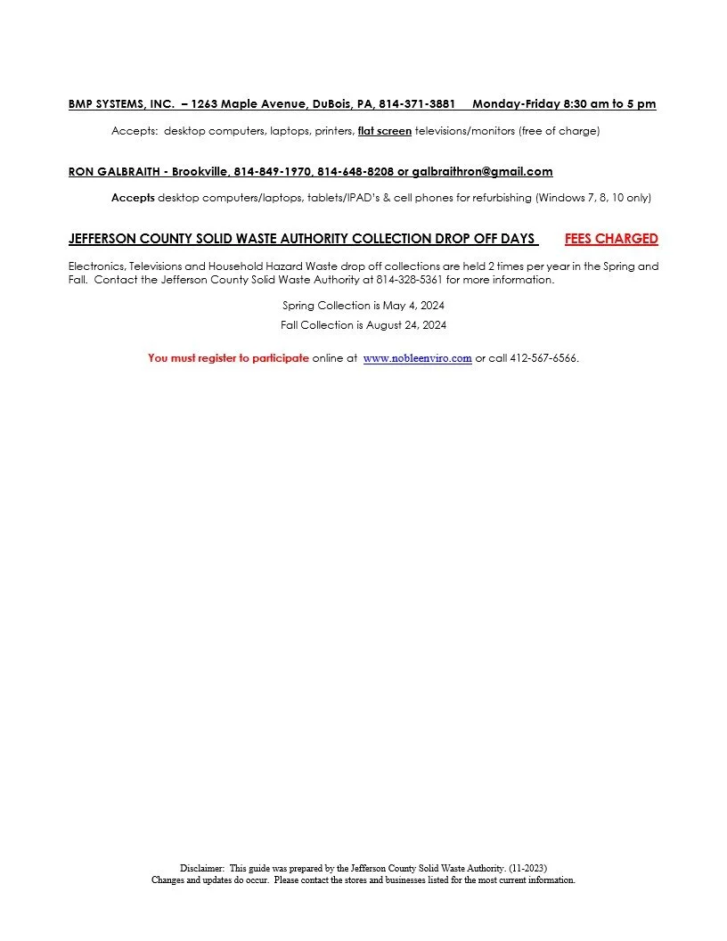 Used Electronics Disposal — Jefferson County Solid Waste Authority