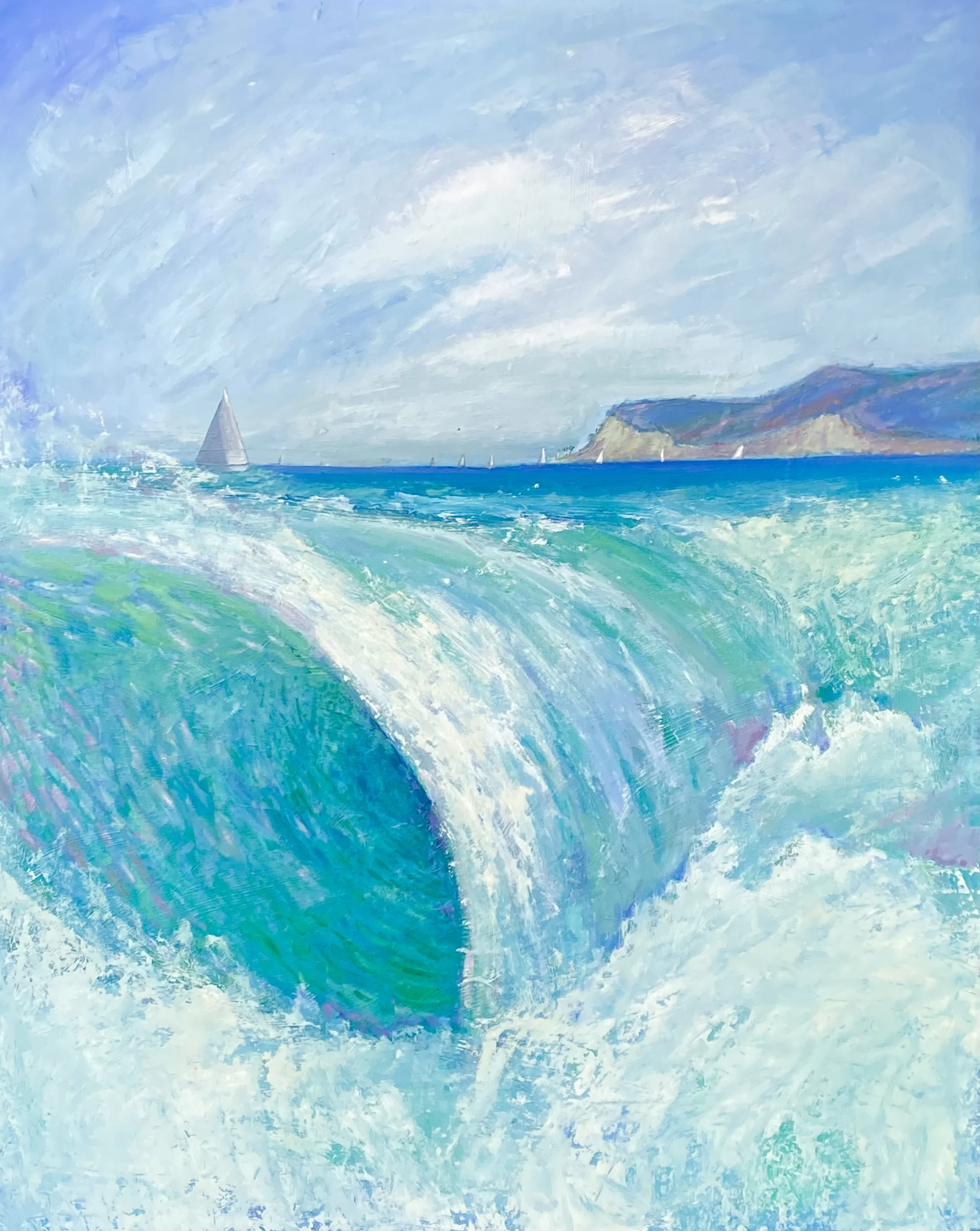 Coronado waves and Hot Rum Regatta 20 x 36 inch Oil painting original