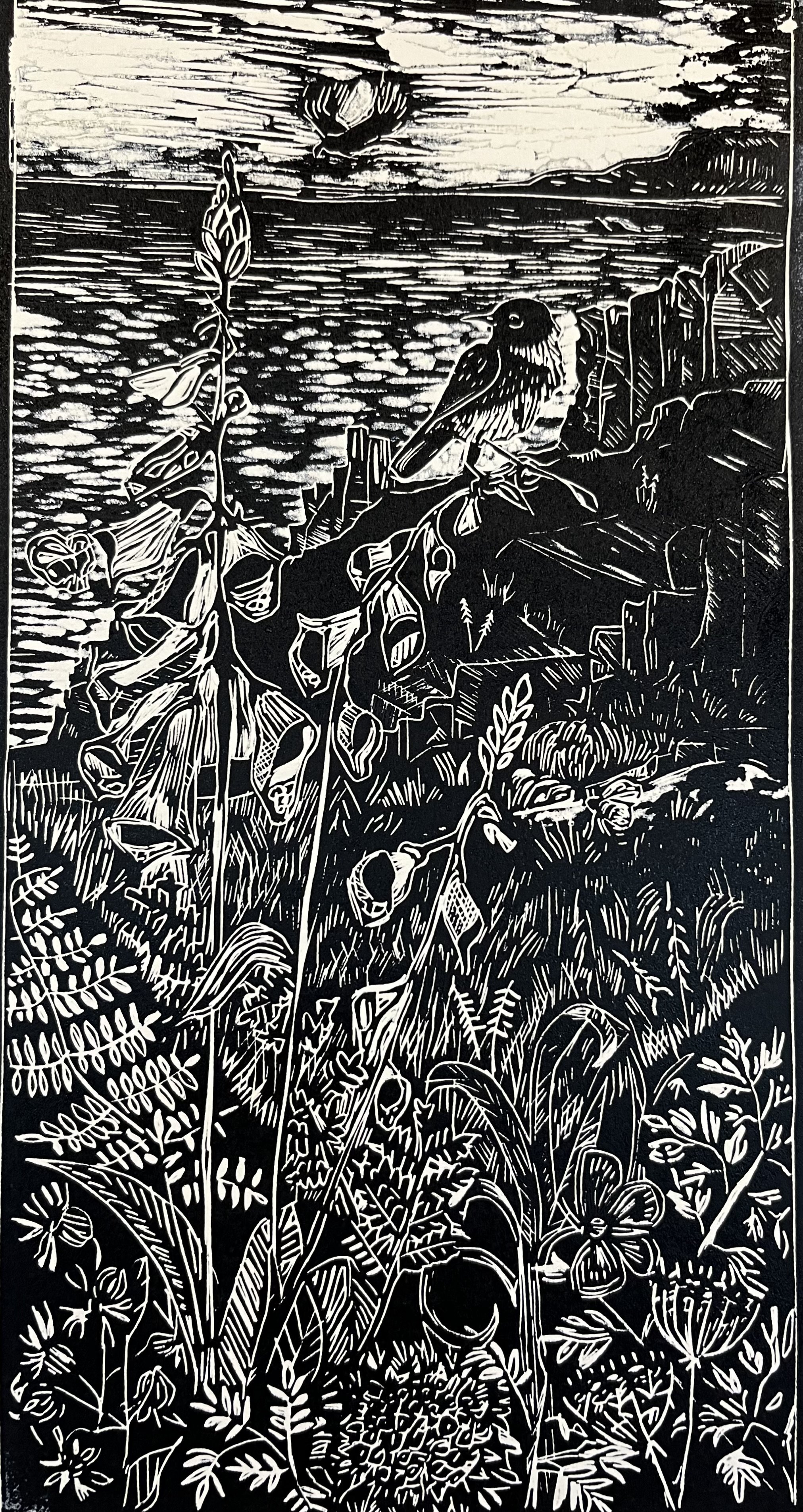 Ashford Cottage Design, Lino Print south west coastal path - Cornwall