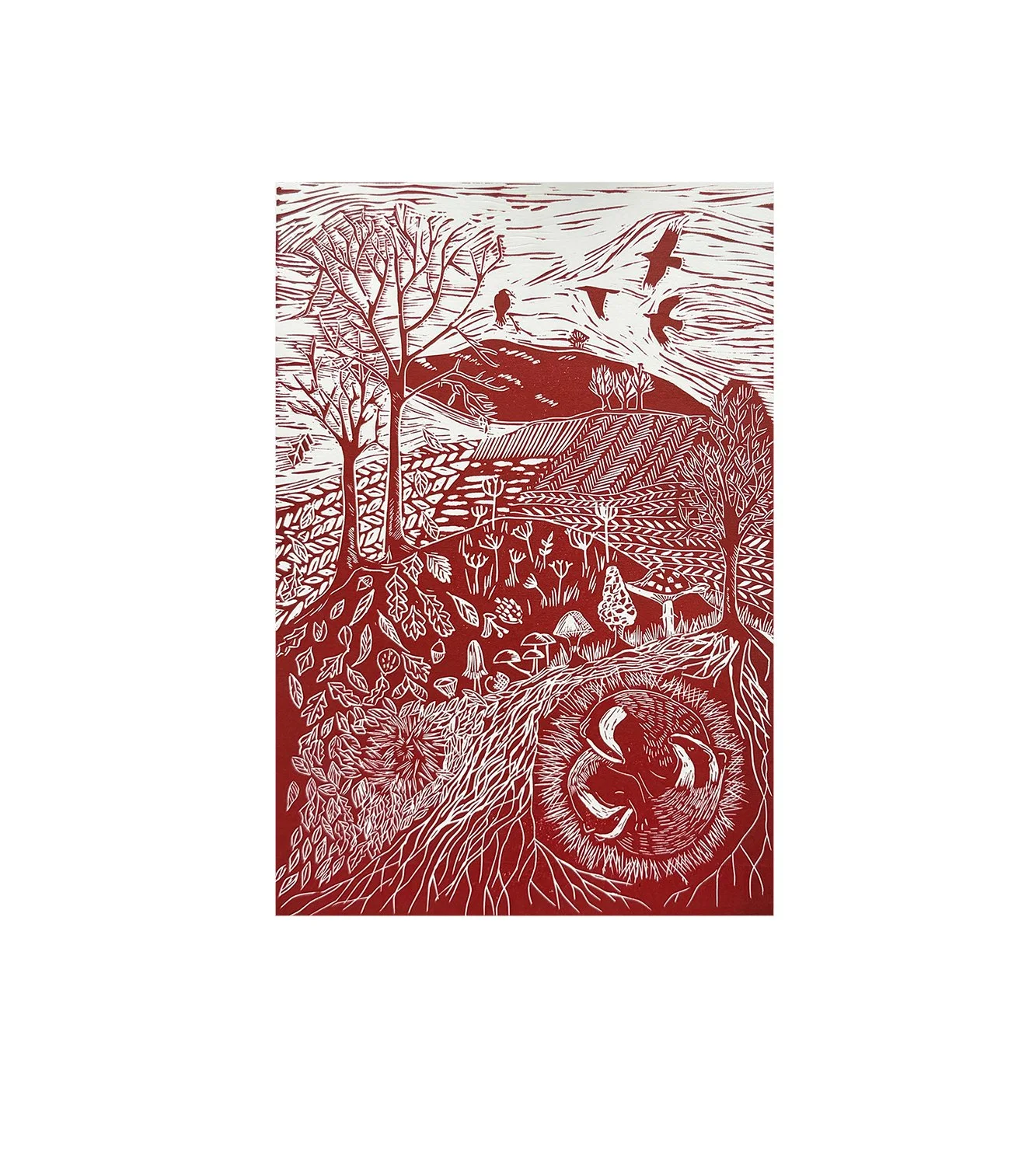 Red Autumn Lino Print