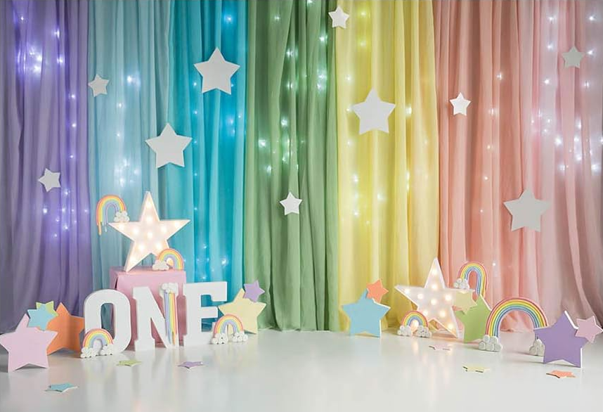 Rainbow Cake Smash backdrop for colourful 1st birthday photoshoot