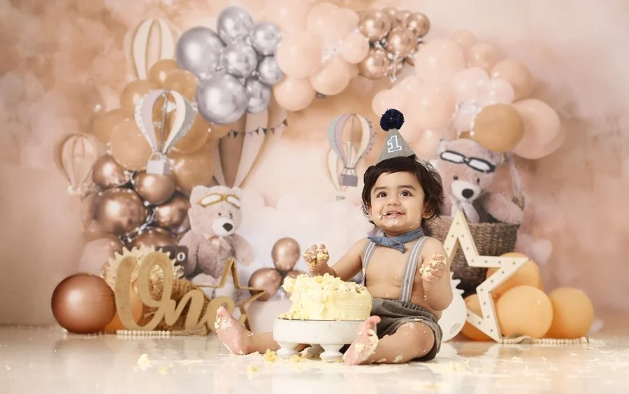 Cake Smash and Splash 1st birthday photoshoot at Meadowside Studio in Warrington