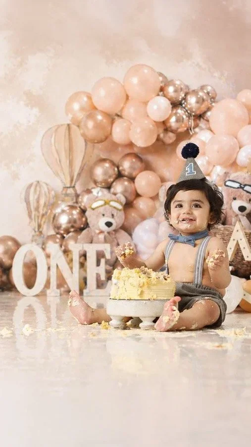 Cake Smash and Splash 1st birthday photoshoot at Meadowside Studio in Warrington