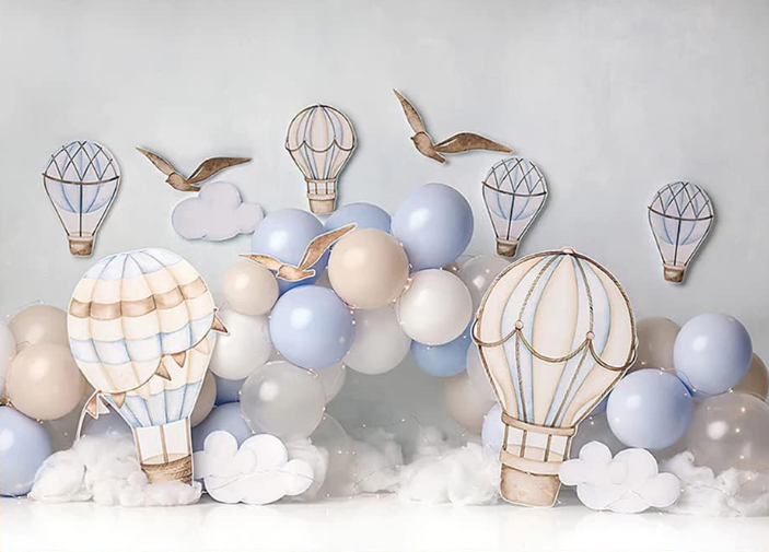 Pastel blue balloon Cake Smash backdrop for boys 1st birthday photoshoot