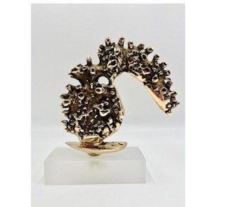 N°79. (2023)
Haut: 19.5 x Larg: 18 x Prof: 5 cm.
Poids: 1kg350
Sculpture abstraite en Bronze Freestyle doré poli sur socle en plexiglass sablé.
Pièce unique. 1/1
Prix sur demande.