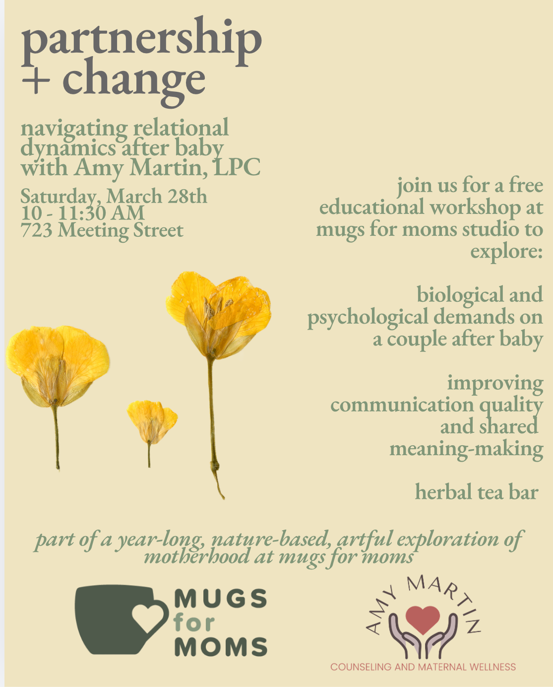 Partnership + Change: Navigation relational dynamics after baby with Amy Martin, LPC and Clare Parks 