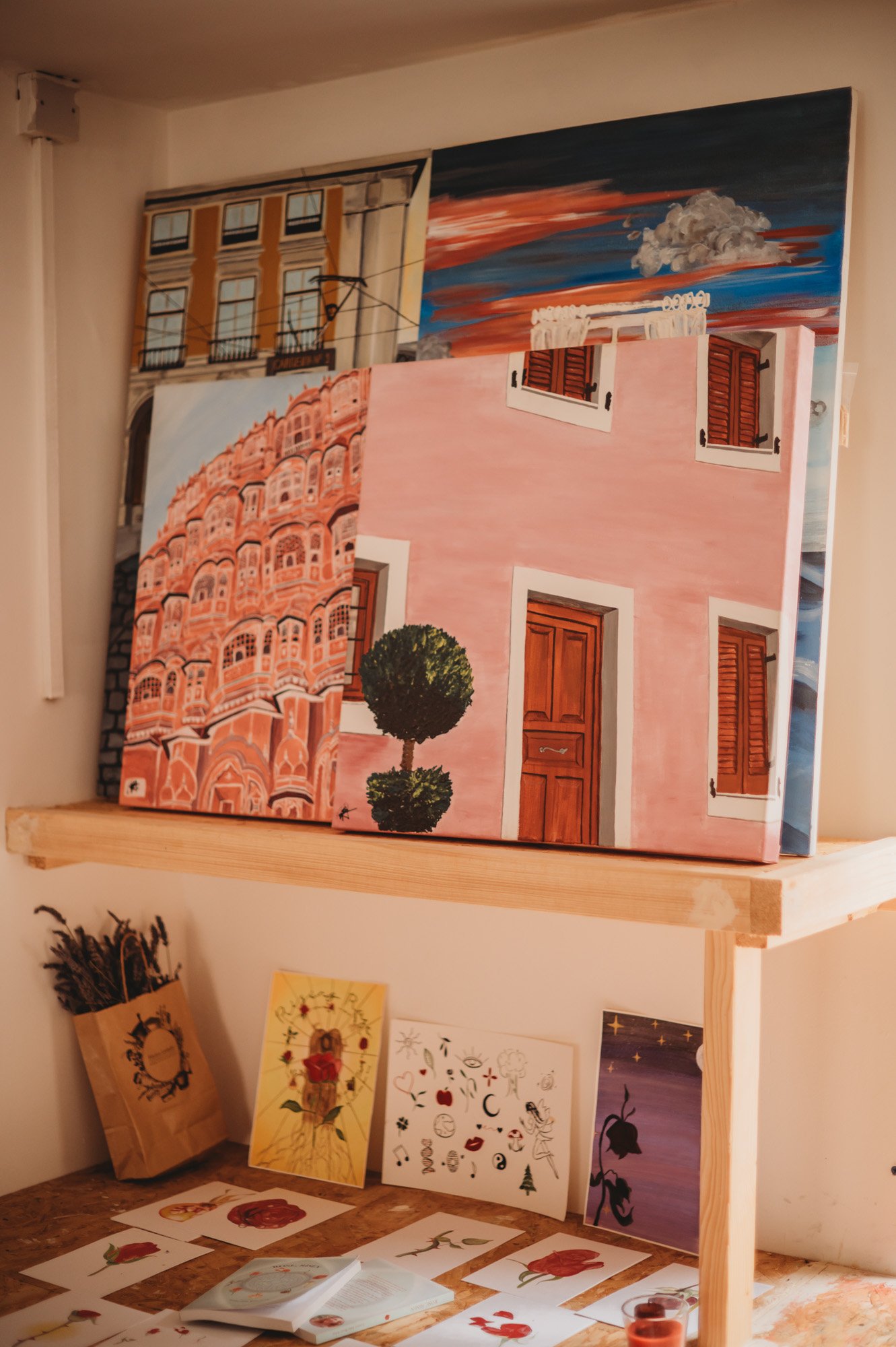 Original Erica Pham Art landscape paintings in the studio