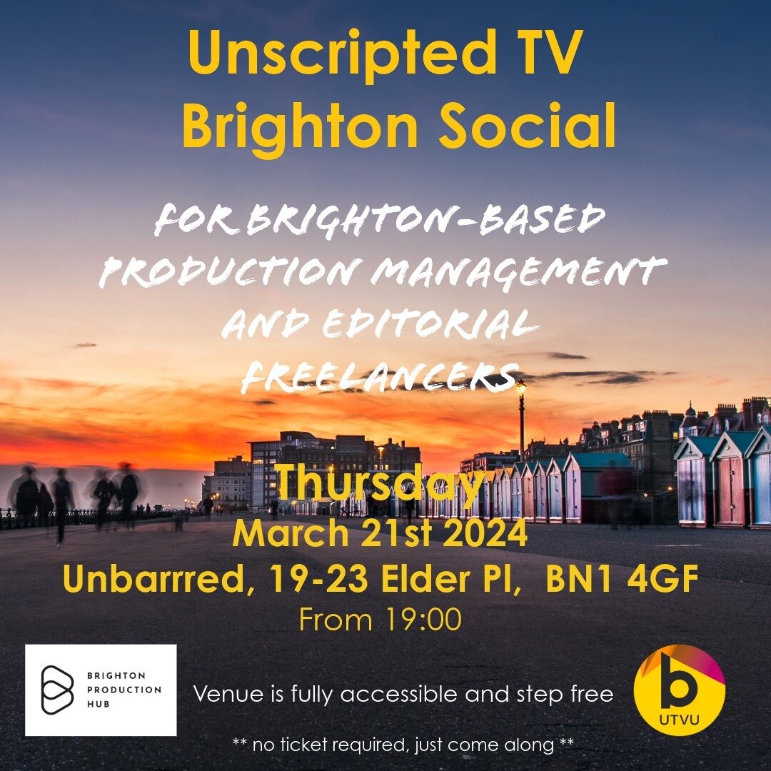 Save the Date for our first UTVU freelancer social in Brighton (teaming up with the Brighton Production Hub)!

Thursday, March 21st 2024, Unbarred, 19-23 Elder Place, BN1 4GF from 19:00