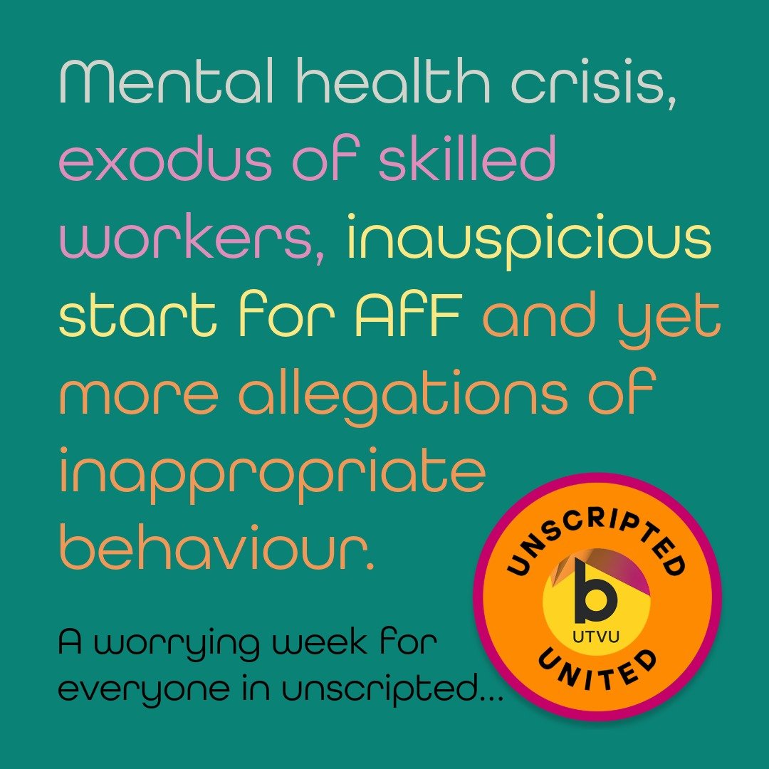 What a week.

If you are affected by any of the issues mentioned here - or anything else that is troubling you, please reach out for support.

Bectu 0300 600 1878
FTVC 0800	054 0000
Samaritans 116 123

You are not alone.