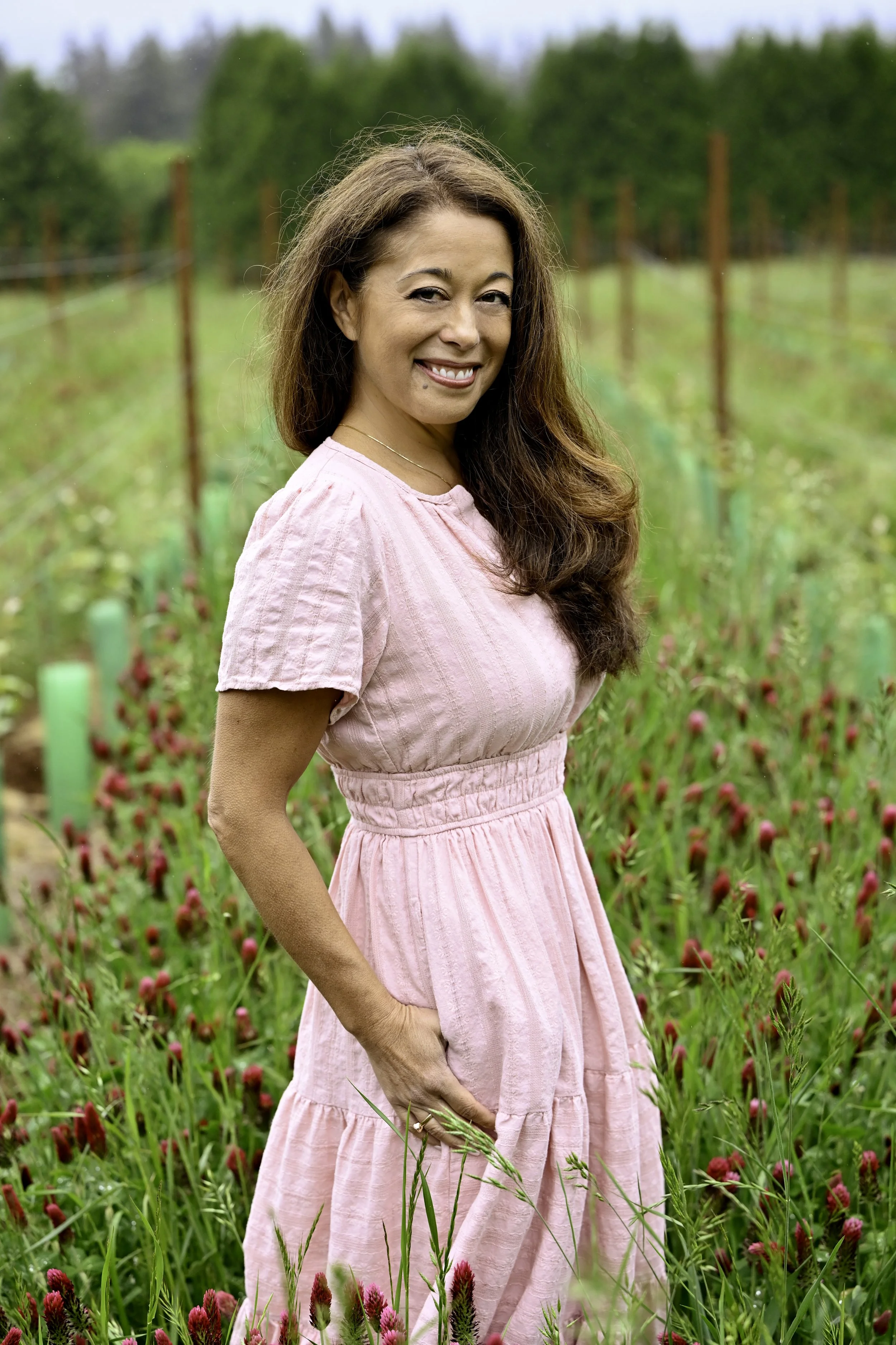 Winemaker Jessica in the estate vineyard. Et Fille is a Certified B Corp.