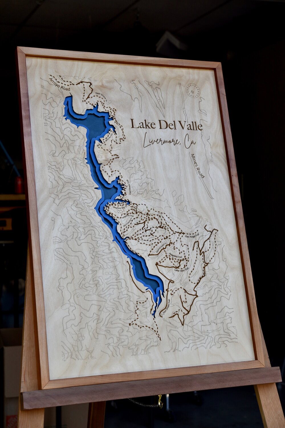 3d wooden poster of Lake Del Valle — Lebon Restorations & Woodworks