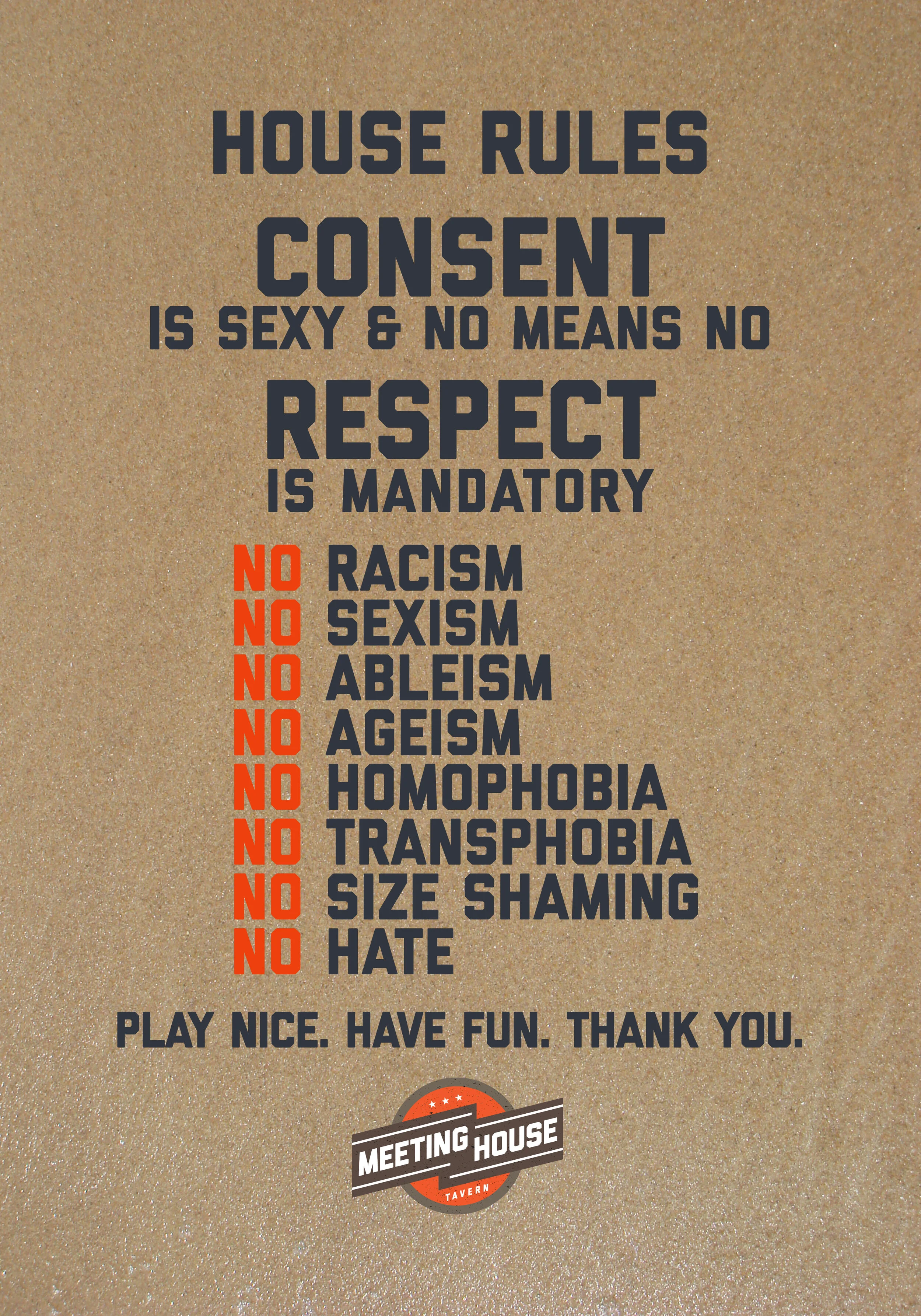 Meeting House Tavern house rules ‚Äî community standards for our LGBTQ+ neighborhood bar in Andersonville, Chicago