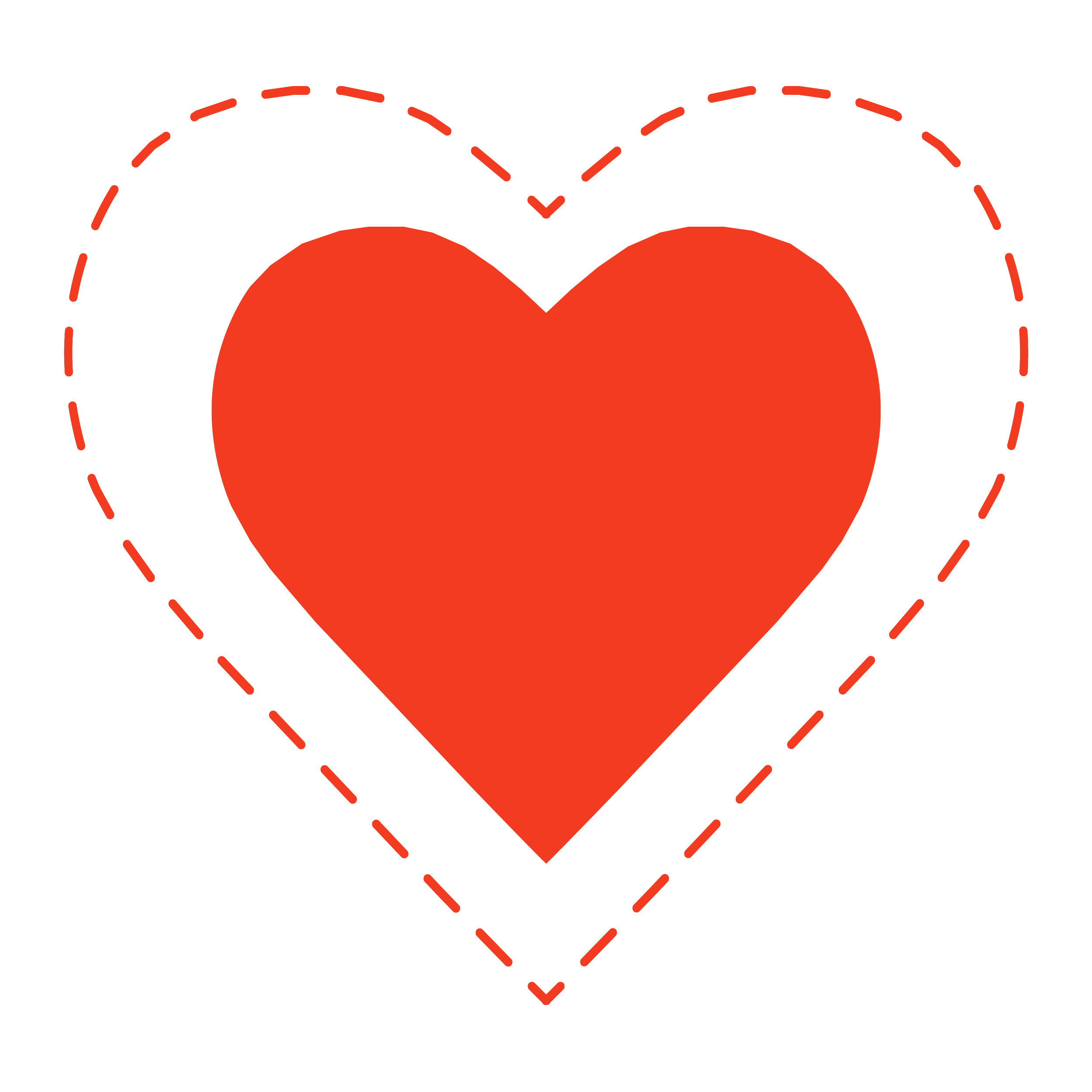 Red heart surrounded by a dashed outline of a larger heart.