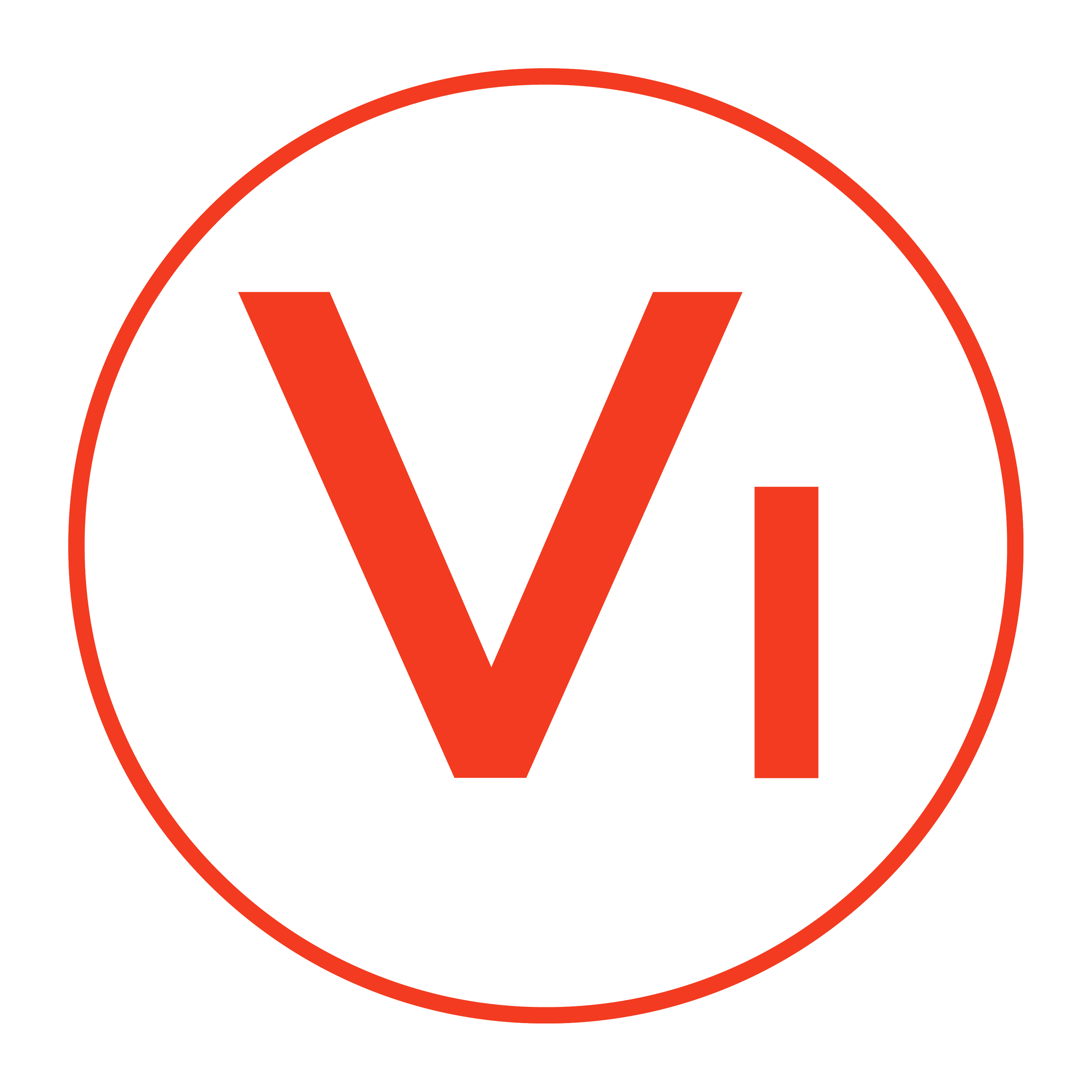 Red 'Vi' logo inside a red circle with a black background.