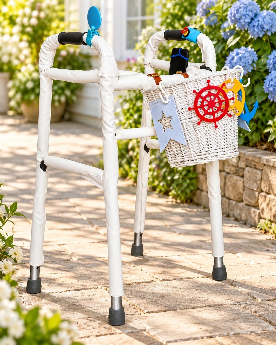 Fun in the Sun Whimsy Walkers decorative accessory kit on a bright garden path; walker not included.
