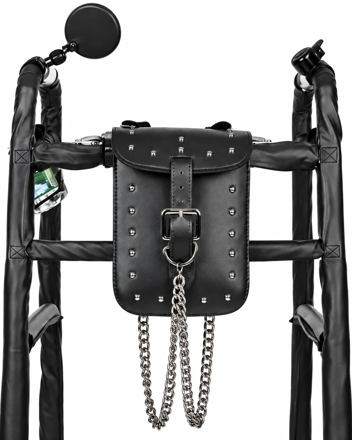 Close-up of Moto Mama and Moto Pops black basket and decorative details.
