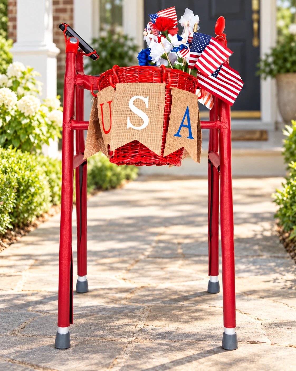 Stars and Strides red Whimsy Walkers decorative accessory kit in an outdoor setting; walker not included.