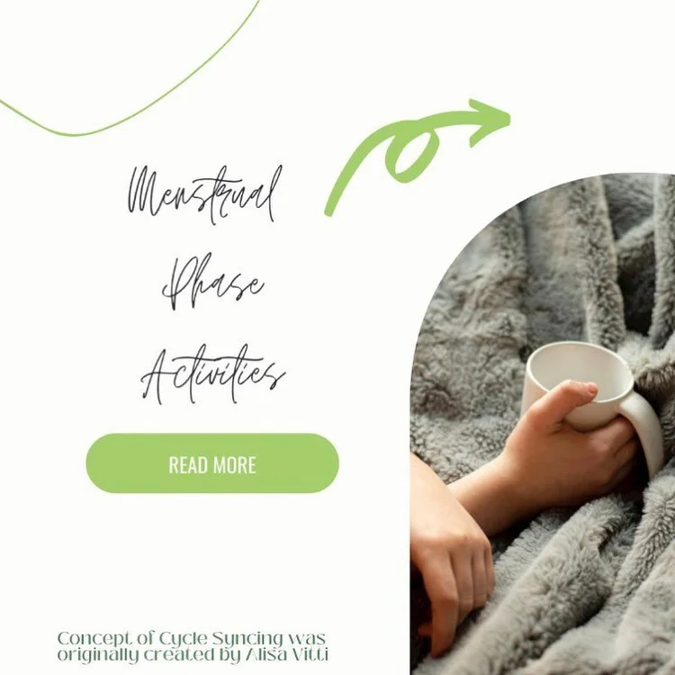 The moment you've all been waiting for... The phase where we 100% approve of taking naps, trading in strenuous workouts for long walks, and giving yourself grace upon grace! 

Meet, the MENSTRUAL PHASE. 

This phase should last between 3-7 days, and 